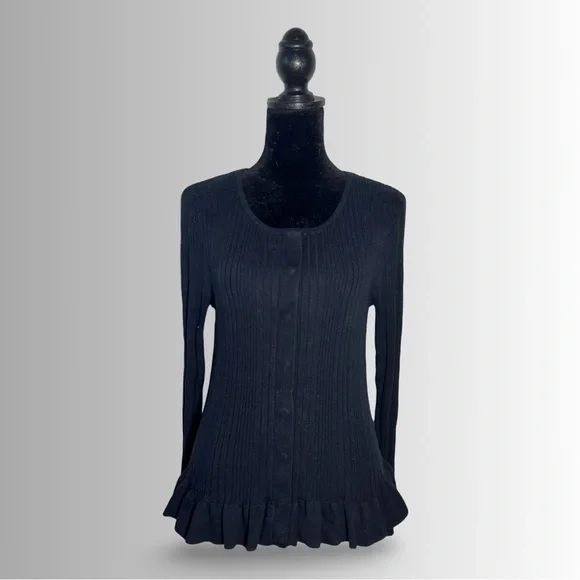 Cabi Black ‘Party’ Cardigan With Ruffle Hem, Ribbed, Cropped Outerwear, Size Md - Picture 4 of 11